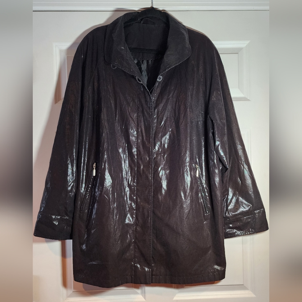 Flamma Vintage Shiny Black Lightweight Button Down Jacket